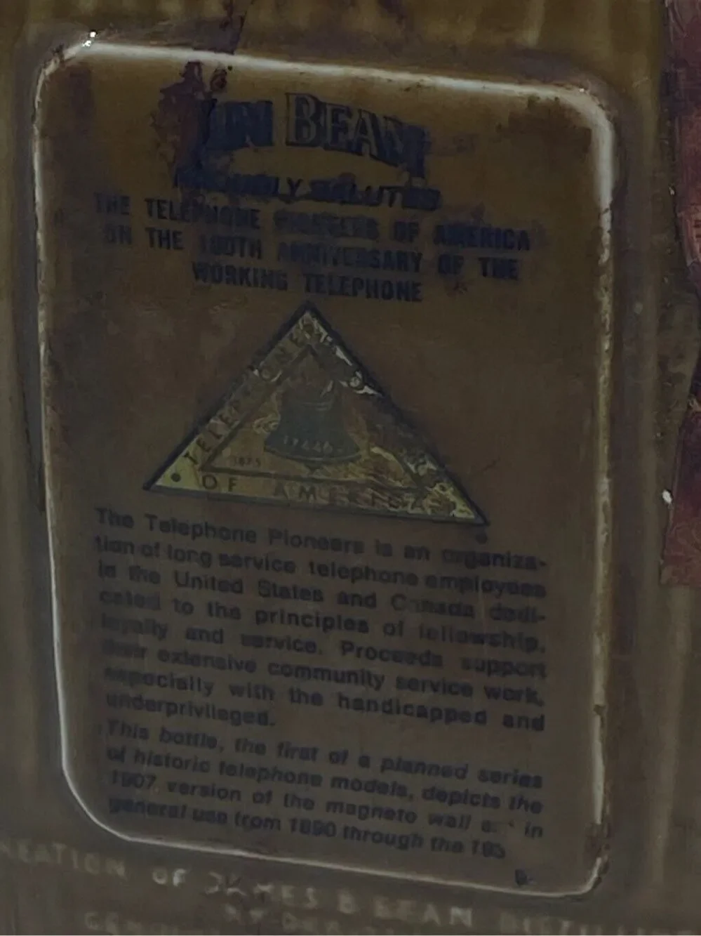 Jim beam Telephone Pioneers of America 100th Anniversary of the Working phone